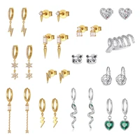 kameraon 925 sterling silver earrings for women zircon stud hoop clips set cute heart bear snake animal shape designer jewelry