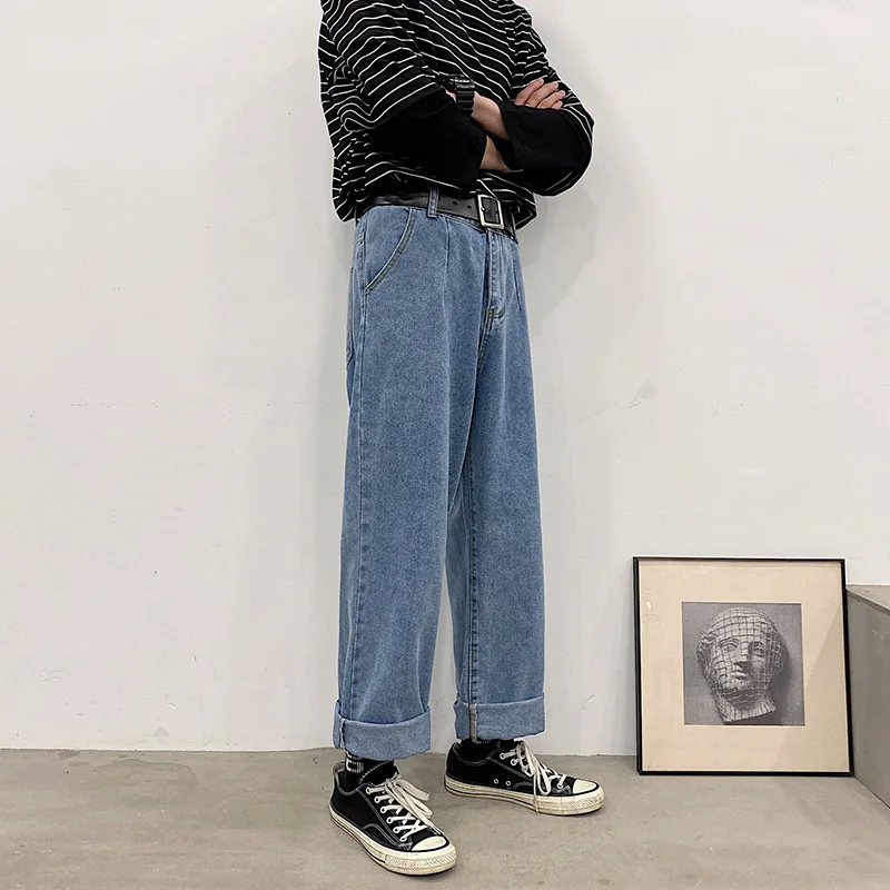 

Men Blue Casual Solid Straight Jeans Pants 2021 Mens Harajuku Streetwear Casual Denim Pants Male Fashion 5XL Jeans