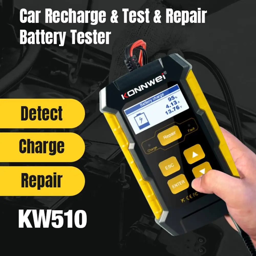 KONNWEI KW510 12V 5A Full Automatic Car Battery Tester Pulse Repair Charger Wet Dry Lead Acid Car Battery Repair Tool