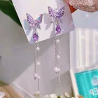 Корейский Стиль Блестящая бабочка, свисающие серьги для женщин, серьги Стразы жемчужные серьги с кисточками Свадебные обручальные кольца вечерние, ювелирное изделие, подарок