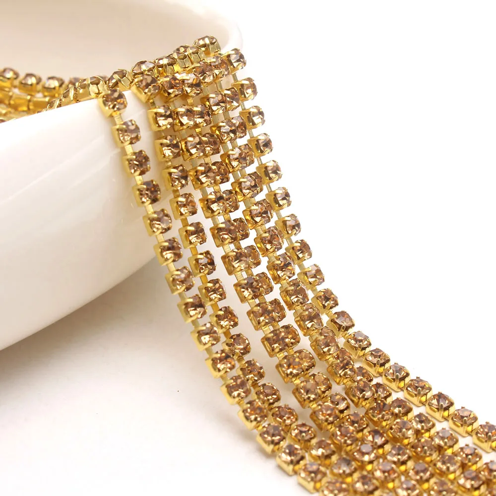 10Yard Topaz Yellow Claw Crystal Rhinestones Chain Gradient DIY Dense Gold Base Rhineston For Garment&ampBag Art Decoration | Дом и сад