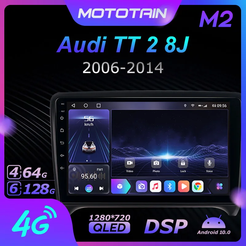 

Mototain Autoradio automotive Radio 2 Din for Audi TT 2 8J 2006 - 2014 Android 10.0 Multimedia 4G LTE 6G Ram 128G Rom 1280*720