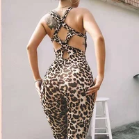 combinaison sexy leopard print jumpsuit hollow out sleeveless rompers high waist skinny pants summer women sports fitness jumpsu