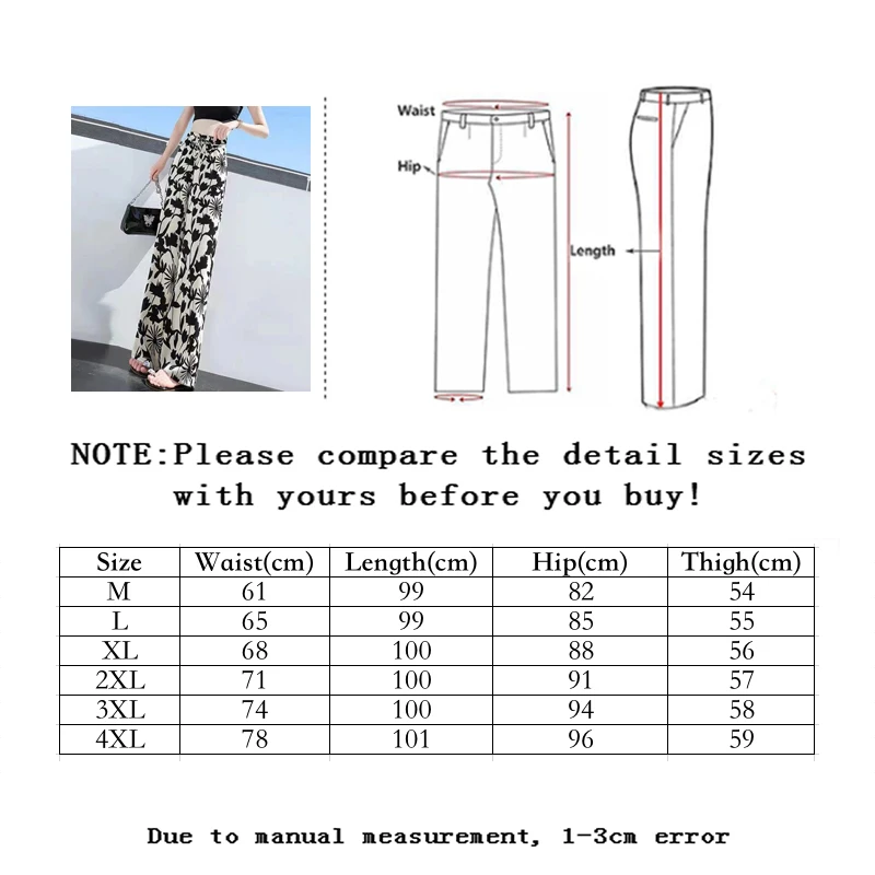 

Vangull Chiffon Straight Pants Women's 2021 New Printing High Waist Elastic Force Loose Fashion Casual Vintage Black Trousers