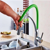 kitchen basin sink faucet 360%c2%b0 rotation pull out sprayer hot cold mixer tap single handle brass finish deck mount