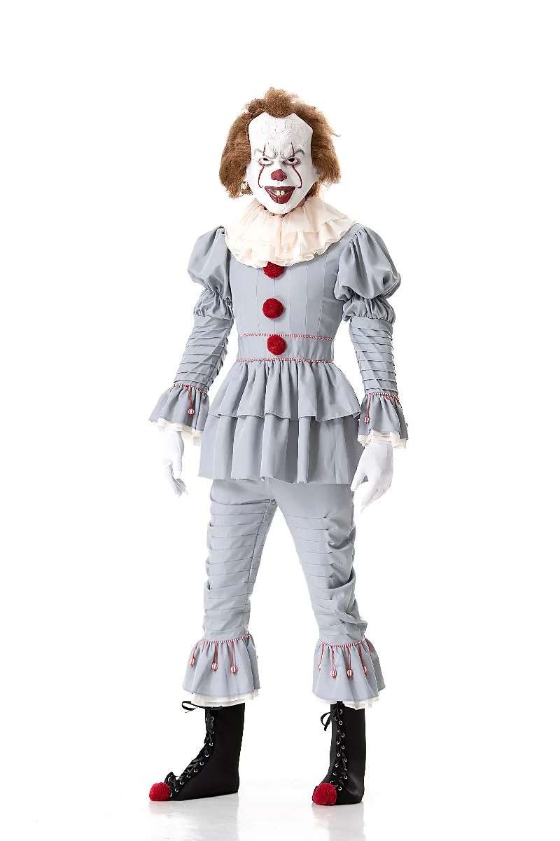 Белый карнавальный костюм Pennywise от «Возвращение Джокера. Аксессуар: брюки воротник перчатка крышка ботинка
