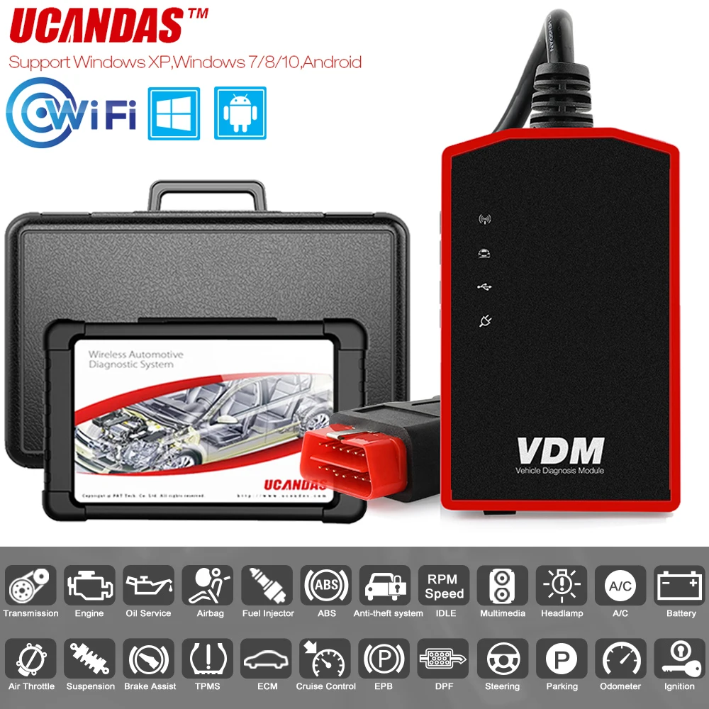 UCANDAS VDM V4.5 OBD2 wifi сканер SRS EPB TPMS ABS SAS полная система Профессиональный OBD 2 автоматический диагностический инструмент Автомобильный сканер