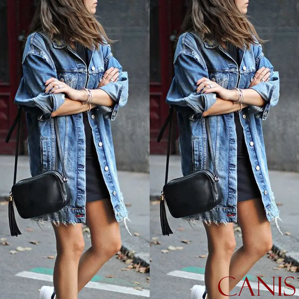 

Solid Turn-down Collar Jean Jacket for Women Loose Casual Blue Fashionable Women Coats Female outwear Denim Feminine