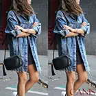 Однотонная джинсовая куртка с отложным воротником для женщин, Свободные повседневные синие модные женские пальто, женская верхняя одежда из денима для женщин