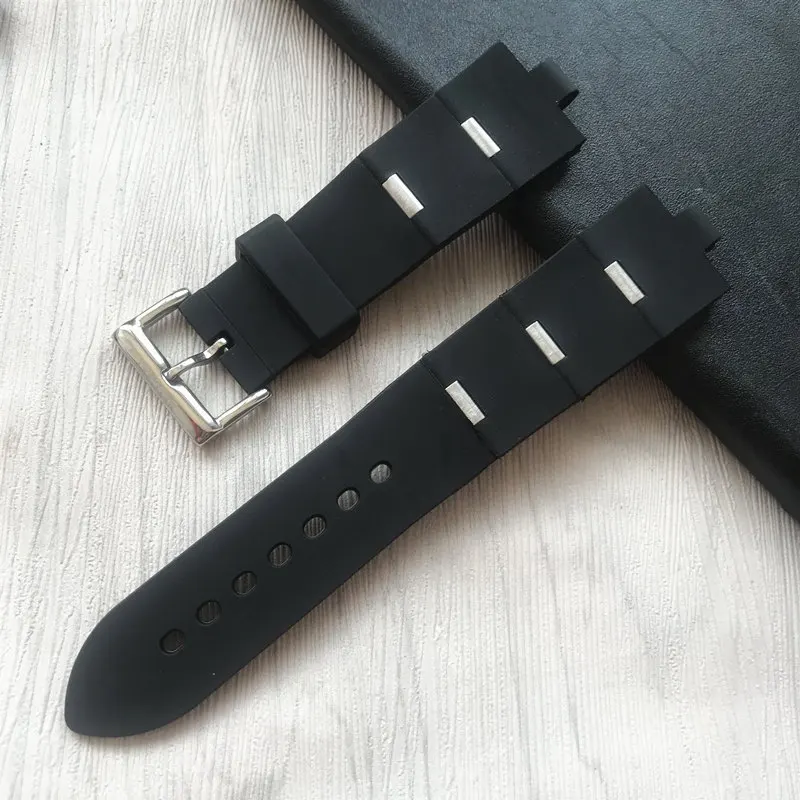 black silver buckle MERJUST ремешок для часов Человек Черный резиновый замена часы ремешок для bvlgari bvlg Diagono24mm x 8 мм Прямая поставка - Цвет ремешка: black silver buckle