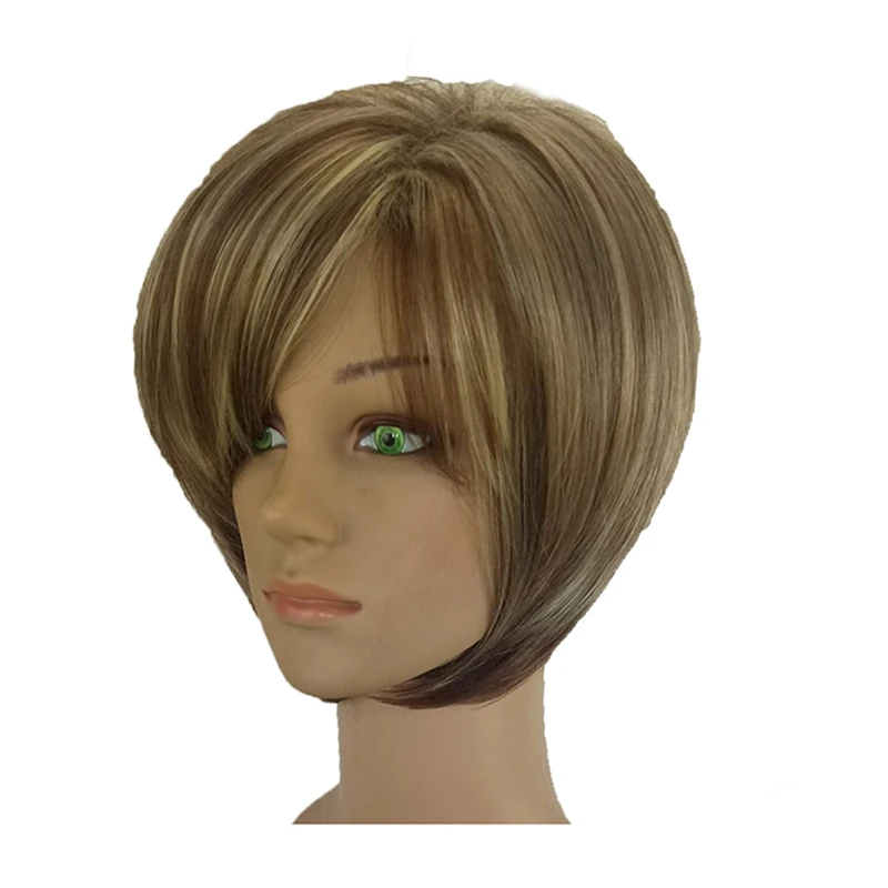 HAIRJOY женский парик из синтетических волос стрижка Боб в стиле Пикси с челкой блонд коричневый двойной цвет короткий парик