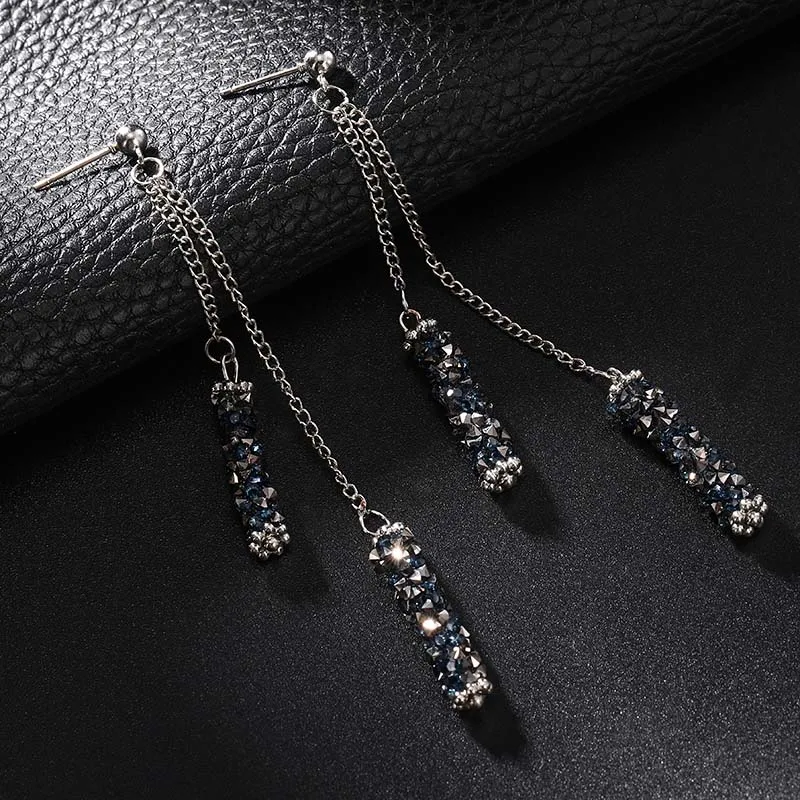 Горячая Распродажа корейские длинные серьги с кисточками эффектные голубые