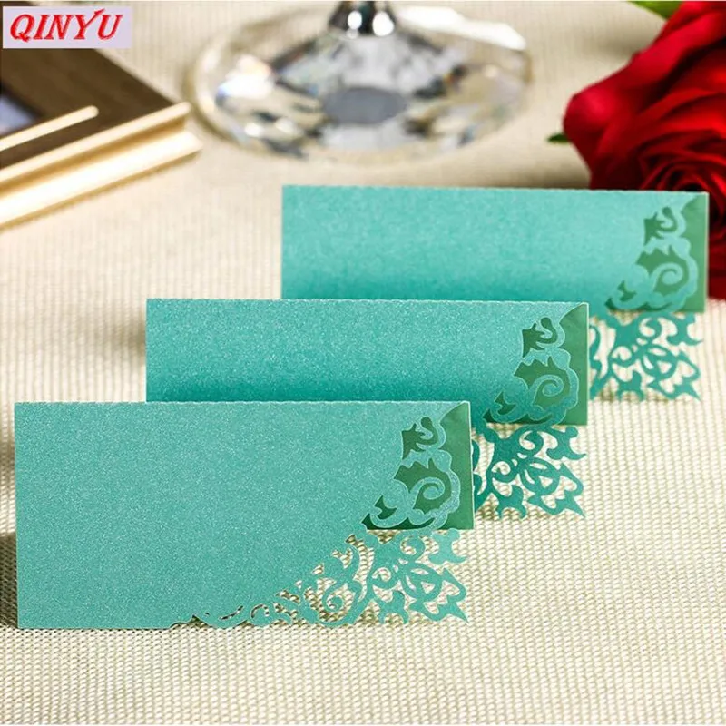 50 шт. полые лазерные Резные Свадебные настольные открытки для свадьбы/детского