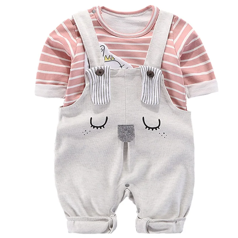 Infant Clothing 2022 Autumn Infant Baby Boy Clothes Set Baby Girl Long-sleeve Striped T-Shirt Overalls 2pce Kids Newborn Clothes Baby Clothing Set medium