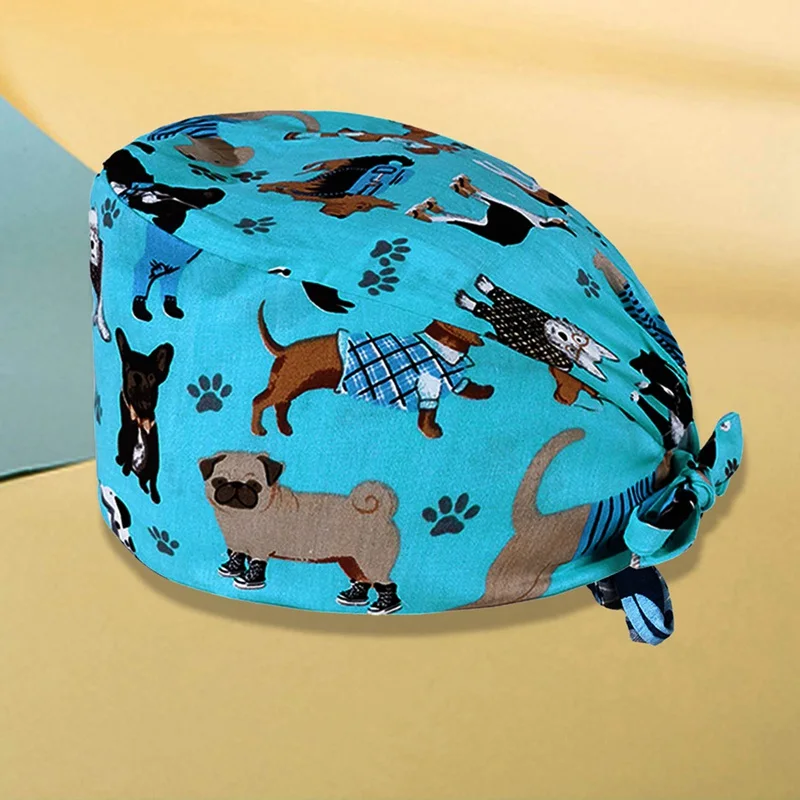 

9 Colors Unisex Adjustable Working Scrub Cap with Protect Ears Floral Print Bouffant Hat Head Scarf
