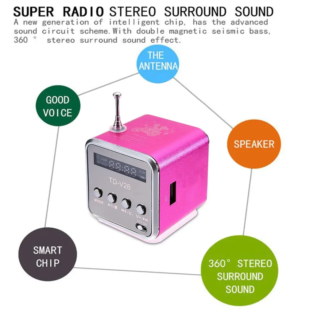Портативный Td V26 цифровой fm радио динамик мини приемник с ЖК дисплеем стерео