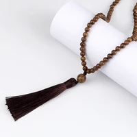vintage 108 beads necklace for men natural wooden beads adjustable knot necklace women handmade tassel meditation yoga jewelry