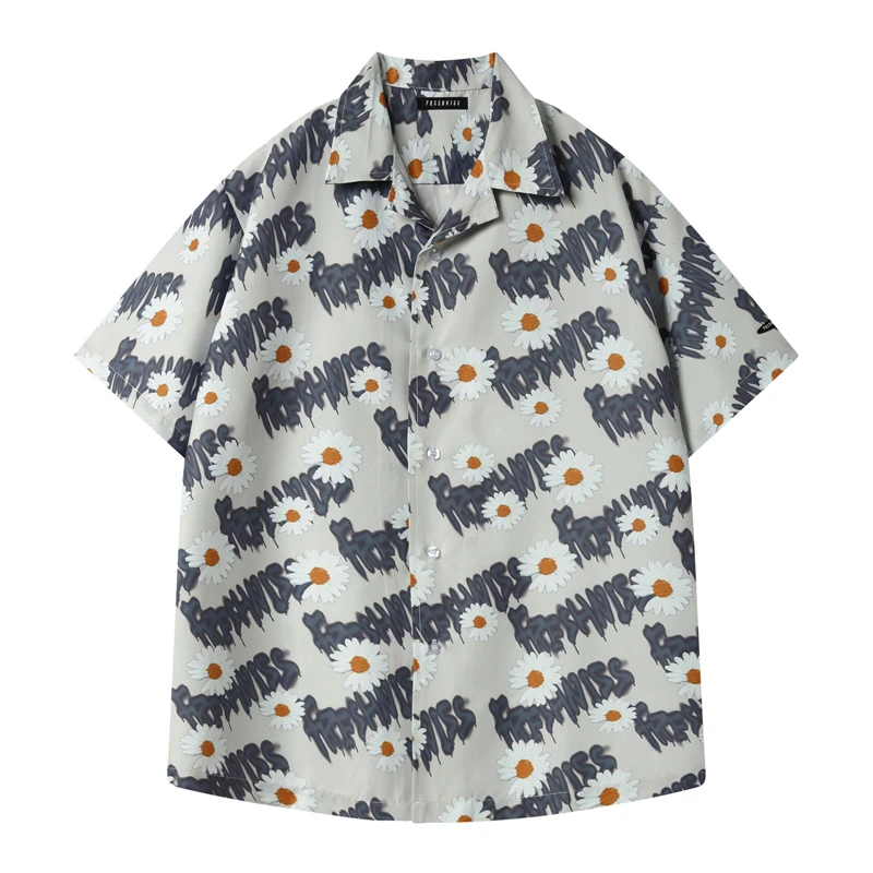 Рубашка мужская с цветочным принтом уличная одежда в стиле хип хоп из чистого