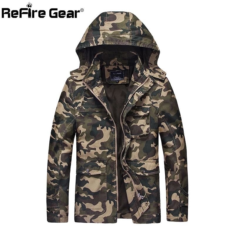 ReFire gear Осенняя теплая камуфляжная куртка с капюшоном мужская зимняя Ветровка Военная тактическая куртка камуфляжные повседневные штаны с карманами пальто