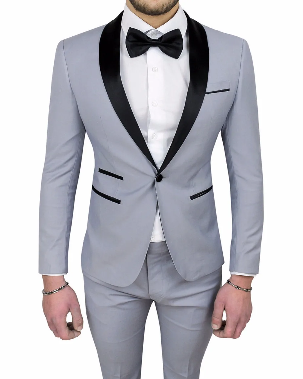 2022 Custom Made One Button Groomsman Wedding Suits For Men Light Gray Best Man Suit Men Groom Tuxedos Prom Suits