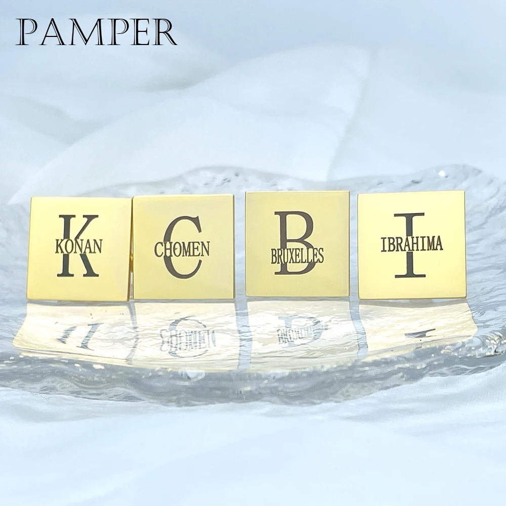 

Запонки PAMPER с индивидуальным именем для мужчин, персонализированные запонки из нержавеющей стали с монограммой, комплекты аксессуаров для ...