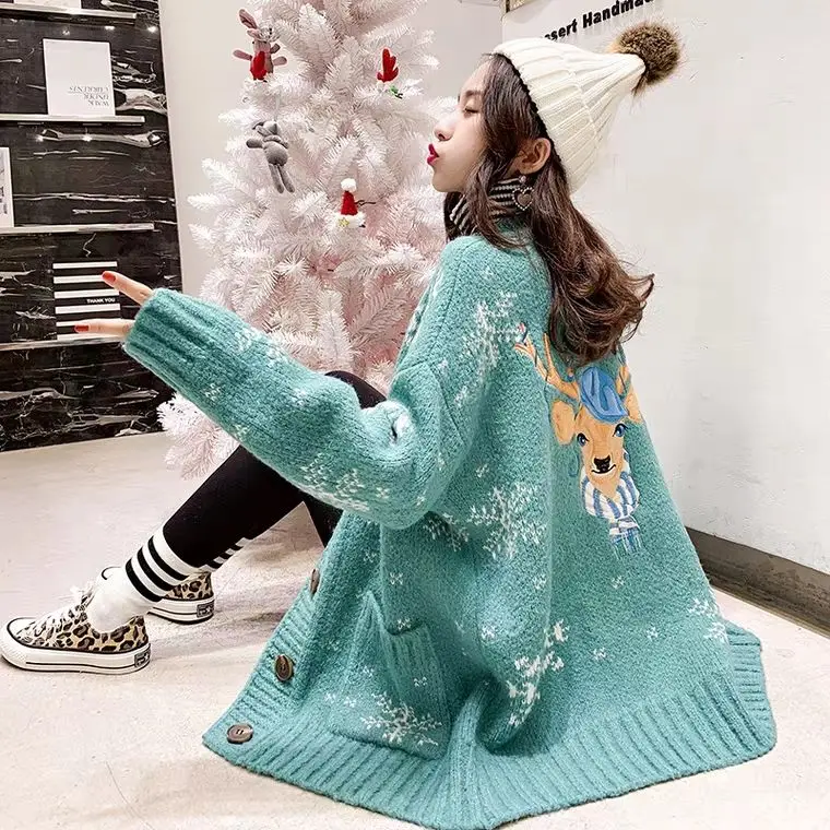 

Red sweater coat women's loose cardigan jacket fawn sweater new 2020