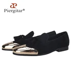 PiergitarНовые модные летние Стиль черная замшевая обувь из коровьей кожи с кисточками; Мужские лоферы ручной работы; С металлической пряжкой; Мужская повседневная обувь размера плюс широкий ассортимент обуви: мокасины
