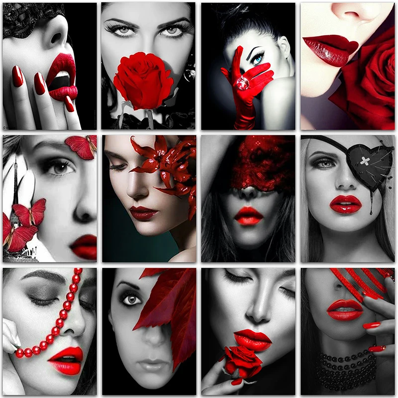 

Набор для алмазной живописи 5D «сделай сам», картина с сексуальными красными цветами для девушек, полноразмерная и круглая Алмазная мозаика, вышивка крестиком