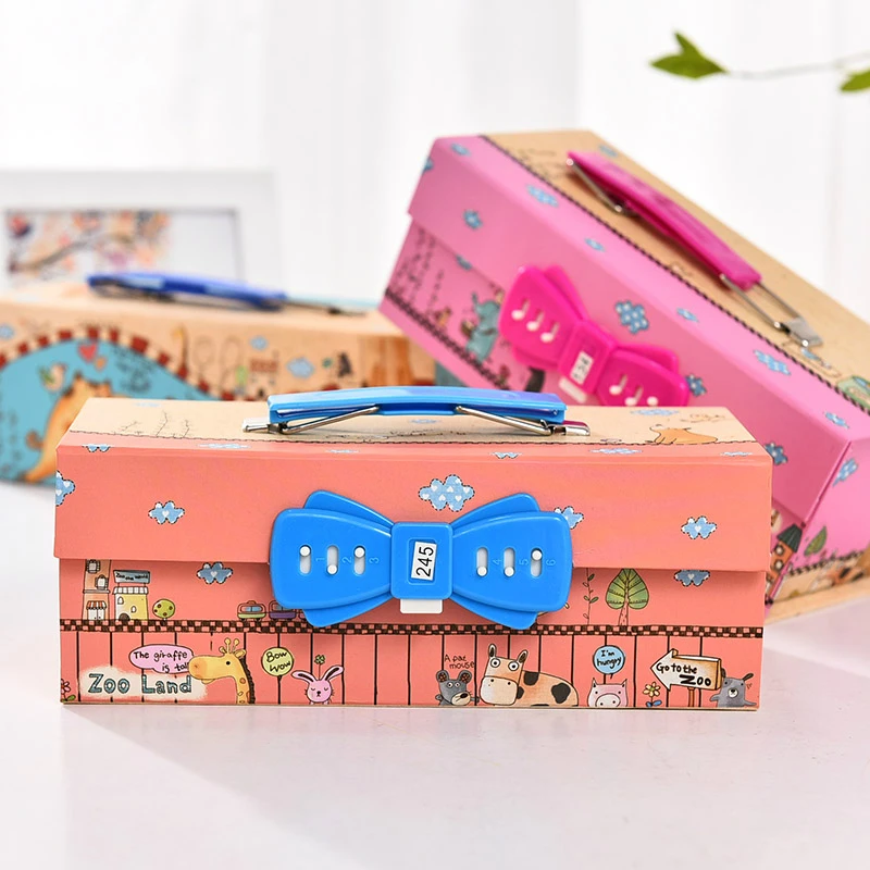 Большой чехол для карандашей с кодовым замком трехслойный мультяшный