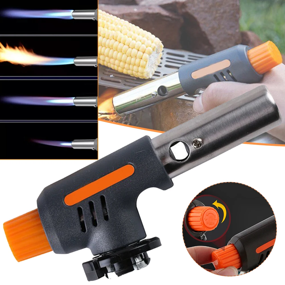

BBQ Flame Gun Gas Torch Flamethrower Butane Burner Automatic Ignition Adjustable Flame with Safety Lock for BBQ Camping Hiking