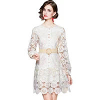larci 2021 elegant slim dress s new round neck water soluble lace crocheted long sleeve collection for autumn women
