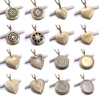 hot new oval retro carved flower mini photo locket pendant romantic photo necklace copper album box necklace women jewelry
