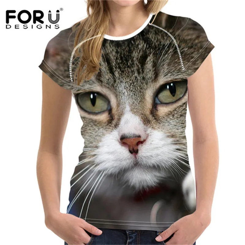 

FORUDESIGNS Harajuku T-shirt Black Cat Women T Shirt Brand Clothing 3D Tshirt Female Fitness Tops Tees New