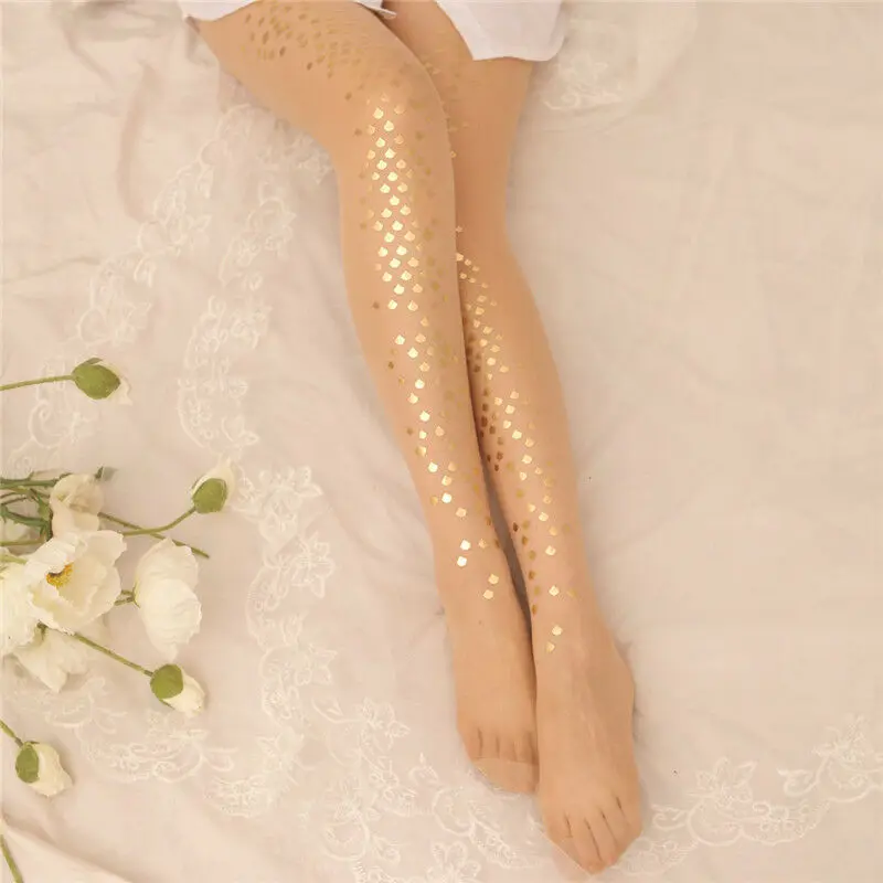 Женские эластичные чулки в сеточку выше колена золотого серебряного зеленого