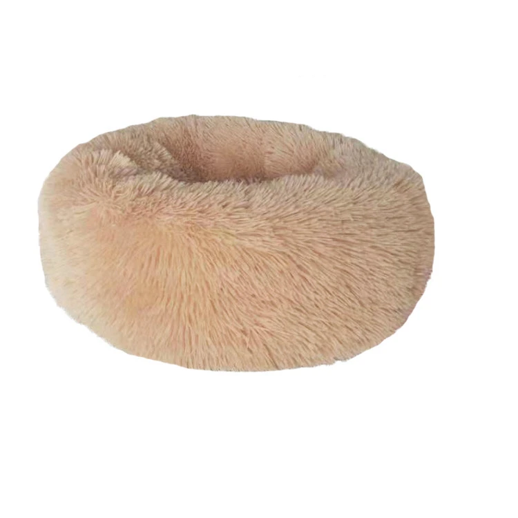 Beige yellow Кровать для собаки длинная плюшевая супер мягкая кровать для питомца питомник Круглый Питомник домик для собаки кошка зимний теплый спальный мешок щенок подушка коврик товары для собак - Color: Beige yellow