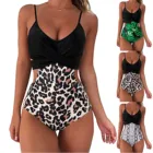 Женское бикини с леопардовым принтом, бразильский купальник с запахом и вырезами, Цельный купальник, купальный костюм, купальник, женские Монокини с высокой талией