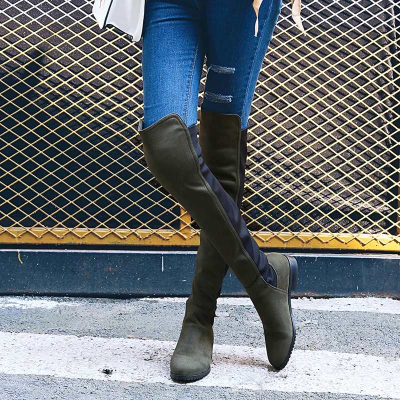 Новые высококачественные эластичные женские сапоги из флока и лайкры Сезон