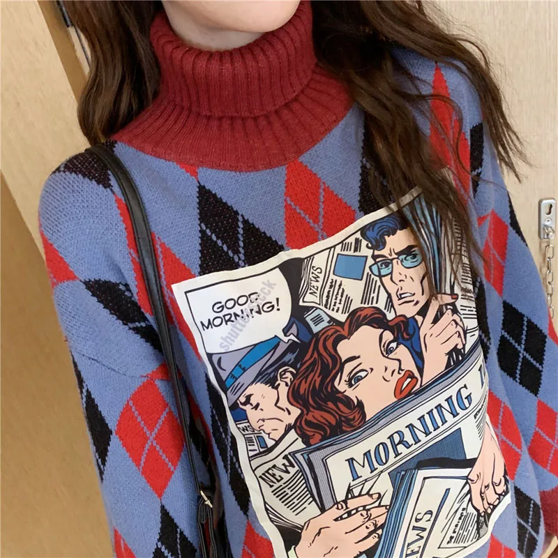 Женские вязаные свитера PERHAPS U пуловеры свободные красные синие с узором