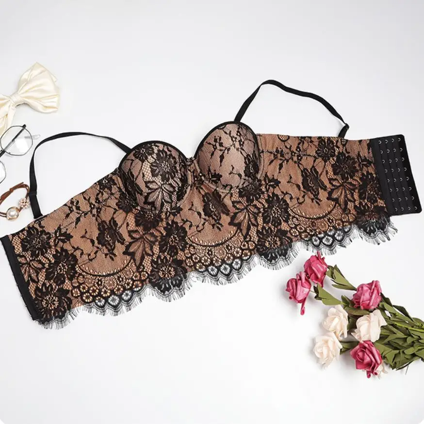 

2021 Spring New Lace Embroidery Camisole Lady French Tube Top Adjustable Strap Tank Tops Gather Push Up Bra With Steel Ring Y879