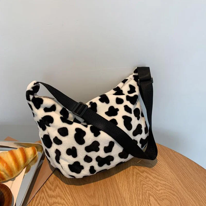 

Fashion Cow Pattern Shoulder Bag Soft Plush Crossbody Bags For Women Designer Handbags Lady Cross Body