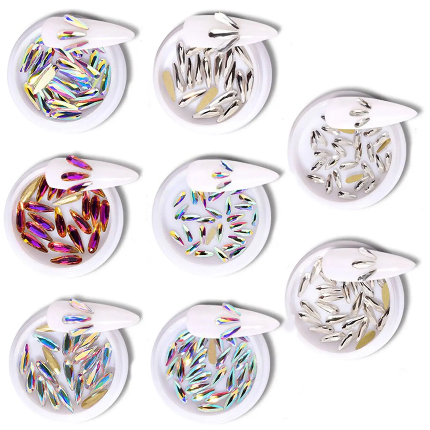 

8 коробок 3D дизайн Дизайн ногтей украшения алмазные кристаллы Камни для ногтей белый AB Стразы для ногтей капли