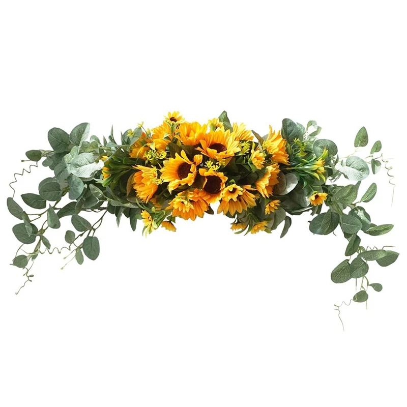 

Floral Swag Artificial Flowers Sunflower Eucalyptus Wreath Handmade Garland For Mirror Home Wedding Party Door