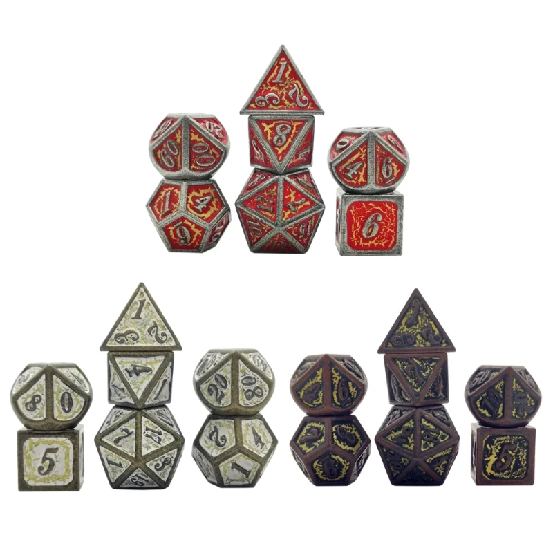 

7pcs Deluxe Metal Dice Polyhedral Board Game Dice Set for friends Party RPG MTG U2JB