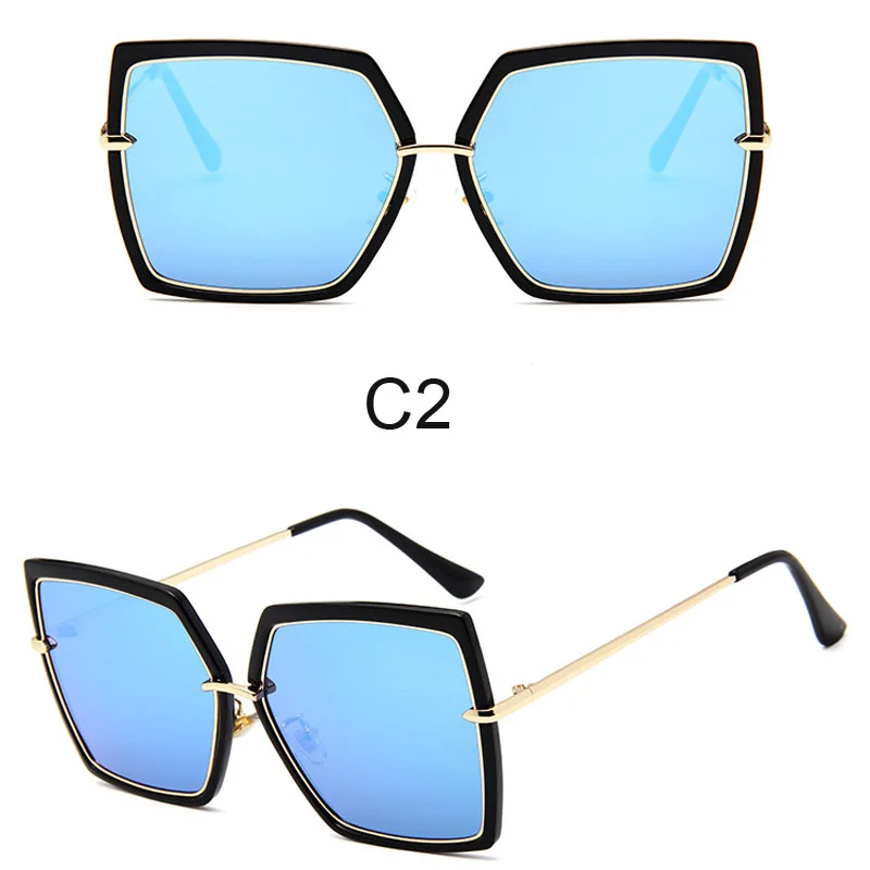 

Oversized Sunglasses Women Brand Designer Metal Square Eyewear 2021 New Female Shades Big Mirror Sun Glasses Superstar oculos
