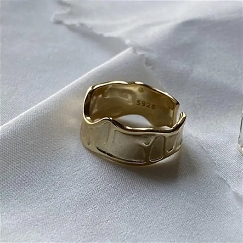LouLeur Настоящее серебро 925 пробы, кольцо неправильной формы, высокое качество, минималистичное модное кольцо для пары, для женщин, Western Fi - Цвет камня: gold color