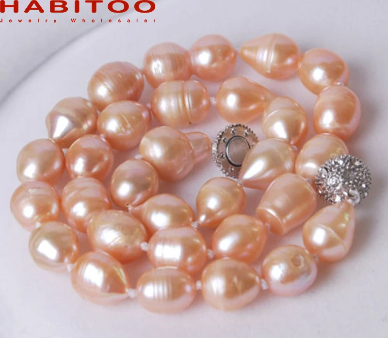 

HABITOO 11-13MM Natural Rice Pink Freshwater Cultured Pearl Choker Necklace For Women Jewelry Magnet Clasp 18INCH