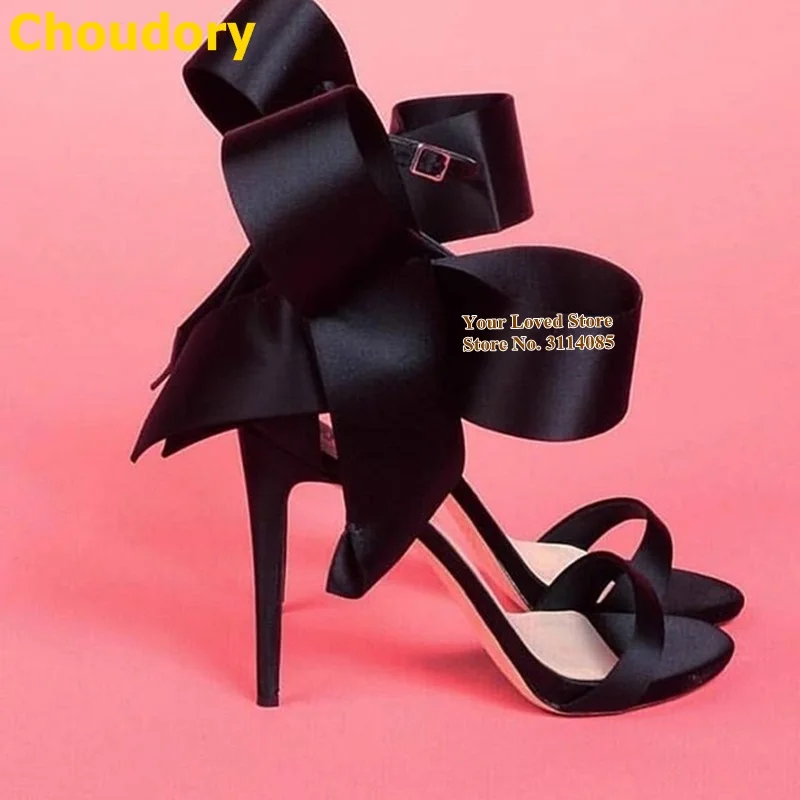 Choudory/женские атласные туфли цвета фуксии с большим бантом Свадебные на шпильке