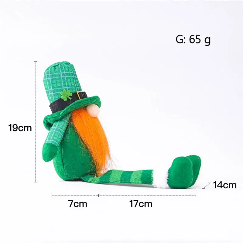 

St. Patrick's Day Gnome Decor Faceless Doll Ornaments Hat Long Legs Holiday Gnomes Plush for Irish Festival Green Leaf Festival