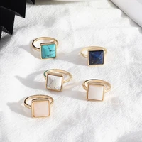 12mm square rose quartz lapis lazuli ring gold color natural stone women jewelry gift wedding party ring