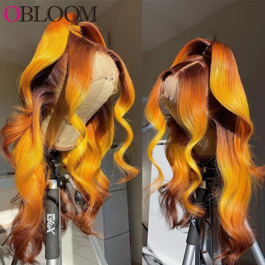 

Highlight Ombre Orange Body Wave Lace Front Human Hair Wigs PrePlucked Hairline Brazilian Hair Wigs For Women With Baby Hair